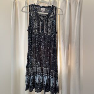 Boho Blues and White Sleeveless Dress